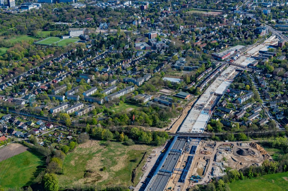 Hamburg from above - New construction of the route in the course of the motorway tunnel construction of the BAB A 7 Hamburger Deckel bzw. Stellinger Deckel in the district Stellingen in Hamburg, Germany