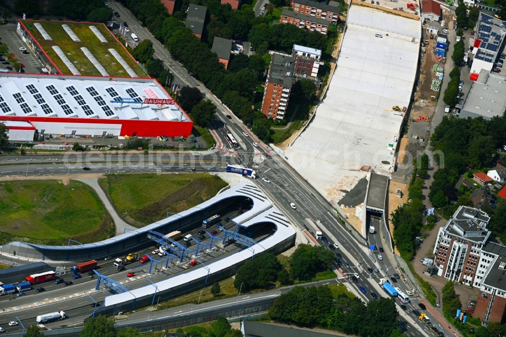 Aerial image Hamburg - New construction of the route in the course of the motorway tunnel construction of the BAB A 7 Hamburger Deckel bzw. Stellinger Deckel in the district Stellingen in Hamburg, Germany