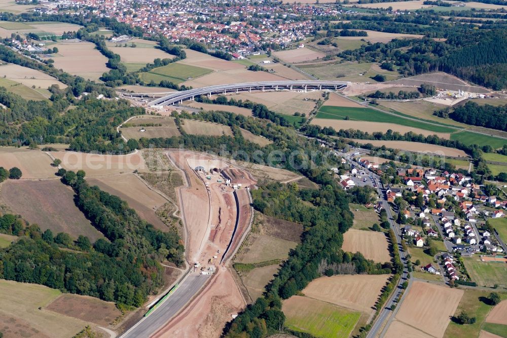 Aerial photograph Wehretal - New construction of the route in the course of the motorway tunnel construction of the BAB A 44 in Wehretal in the state Hesse, Germany