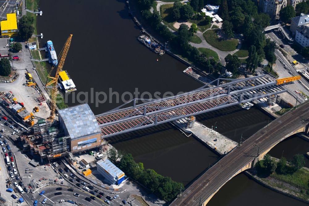 Aerial image Stuttgart - New construction of the railway bridge ueber den Neckar in the district Bad Cannstatt in Stuttgart in the state Baden-Wurttemberg, Germany