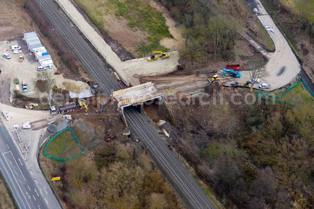 Neu-Eichenberg from above - New construction of the railway bridge in Neu-Eichenberg in the state Hesse, Germany
