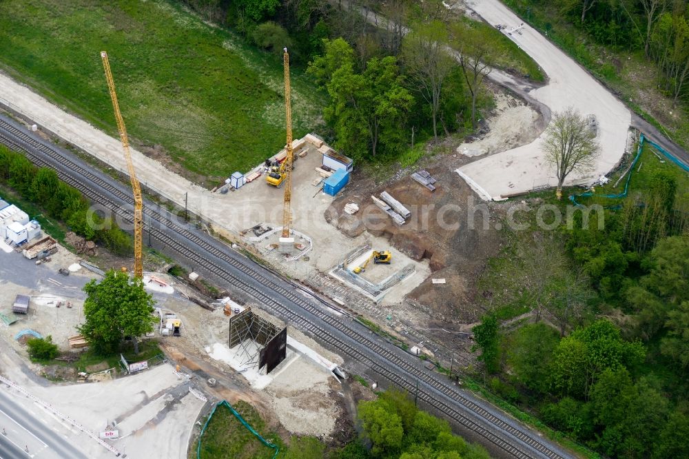 Aerial photograph Neu-Eichenberg - New construction of the railway bridge in Neu-Eichenberg in the state Hesse, Germany
