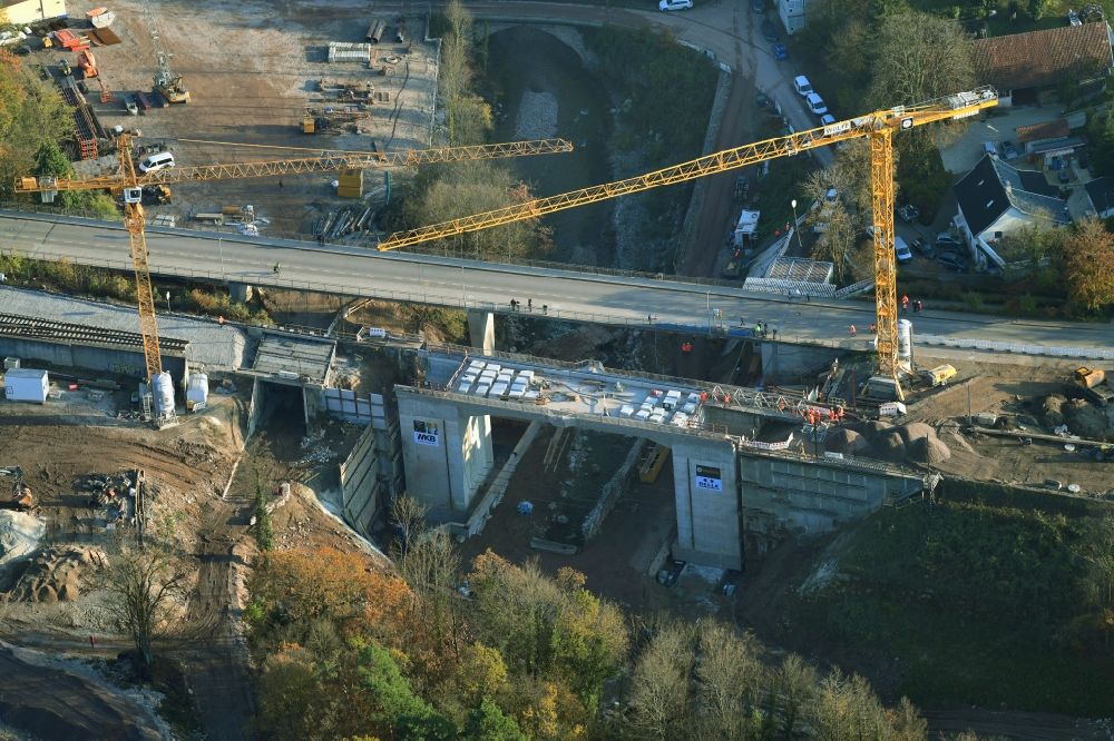 Albbruck from the bird's eye view: New construction of the railway bridge in the district Metteberberg in Albbruck in the state Baden-Wurttemberg, Germany