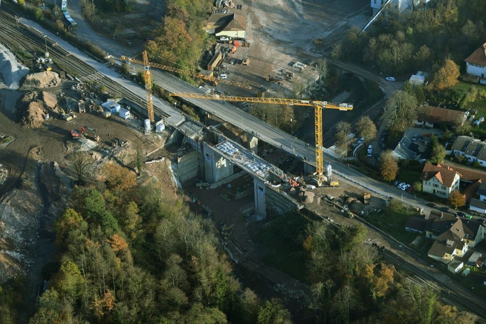 Aerial image Albbruck - New construction of the railway bridge in the district Metteberberg in Albbruck in the state Baden-Wurttemberg, Germany