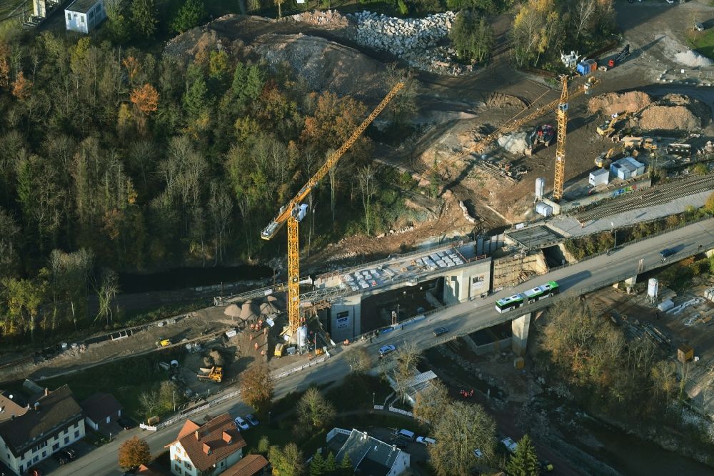 Albbruck from above - New construction of the railway bridge in the district Metteberberg in Albbruck in the state Baden-Wurttemberg, Germany