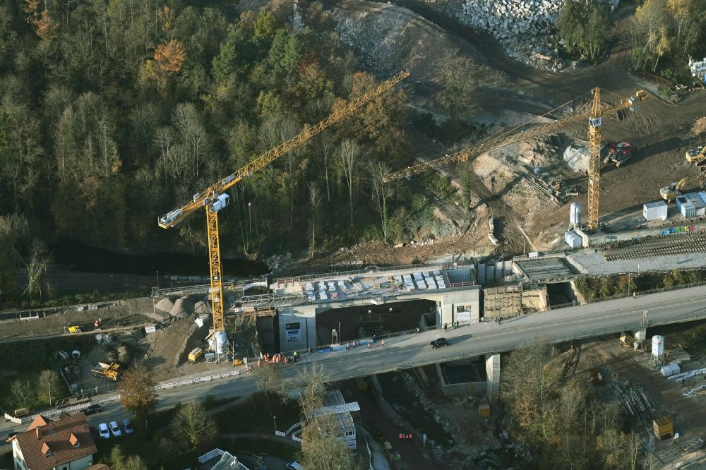 Aerial image Albbruck - New construction of the railway bridge in the district Metteberberg in Albbruck in the state Baden-Wurttemberg, Germany