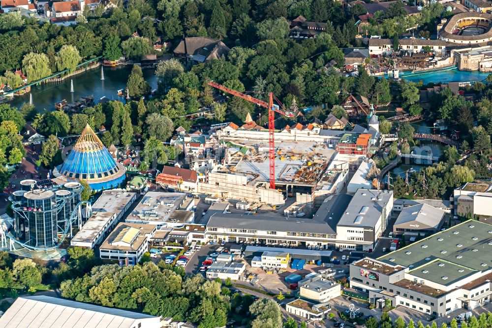 Aerial photograph Rust - Construction site of the buildings and halls Batavia of the Europa-Park Rust in the state Baden-Wurttemberg, Germany