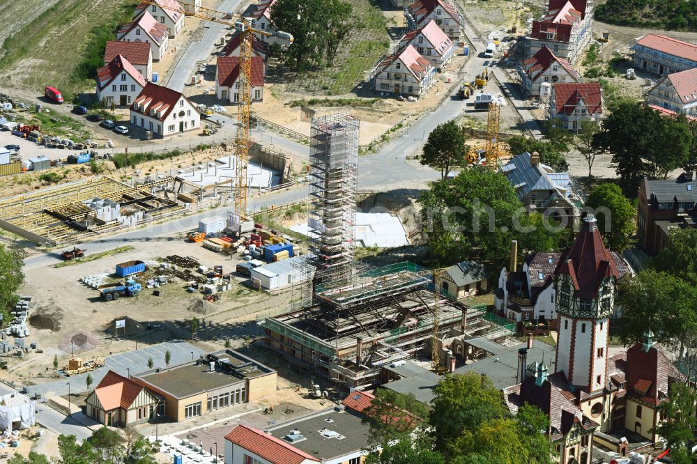 Beelitz from the bird's eye view: Construction site at the monument Heizkraftwerk Beelitz-Heilstaetten in Beelitz in the state Brandenburg, Germany