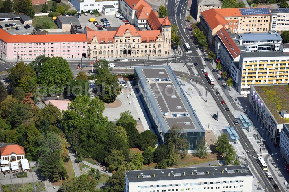 Aerial image Dessau - Building Bauhaus-Museum on Kavalierstrasse corner Friedrichstrasse in Dessau in the state Saxony-Anhalt, Germany