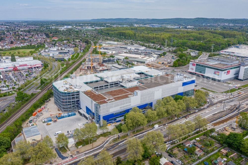 Aerial photograph Karlsruhe - Construction site for the new building of the furniture store - furniture market on Weinweg - Gerwingstrasse - Ostring in the district Oststadt in Karlsruhe in the state Baden-Wurttemberg, Germany