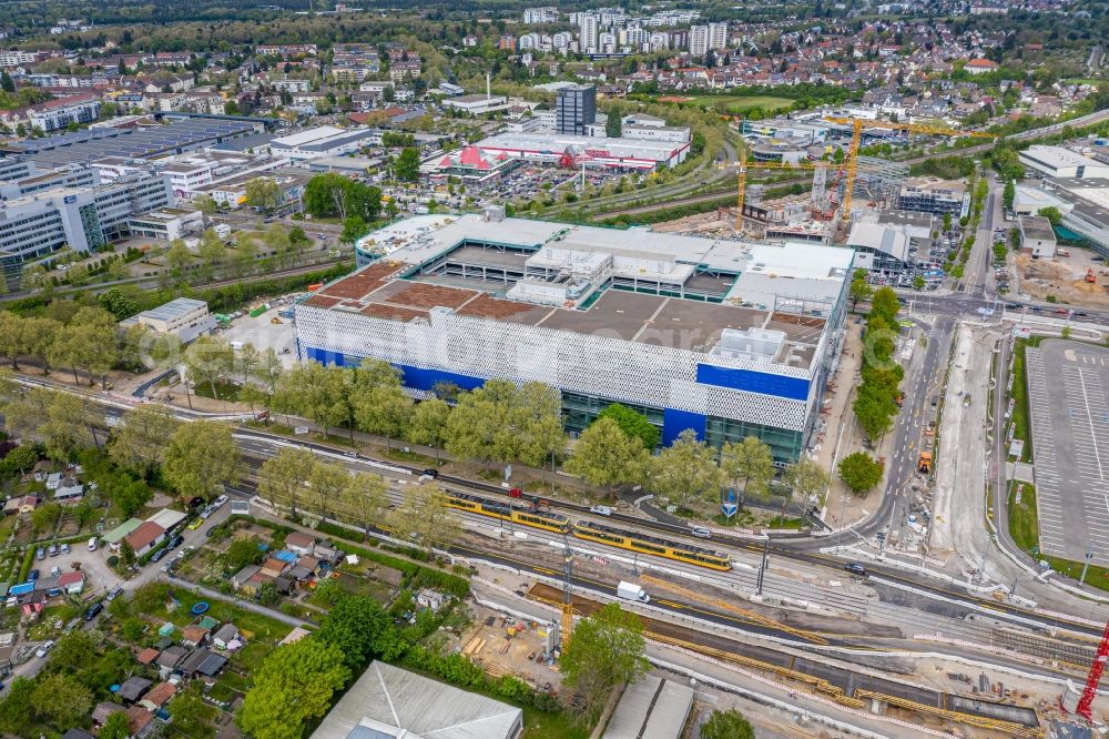Karlsruhe from the bird's eye view: Construction site for the new building of the furniture store - furniture market on Weinweg - Gerwingstrasse - Ostring in the district Oststadt in Karlsruhe in the state Baden-Wurttemberg, Germany