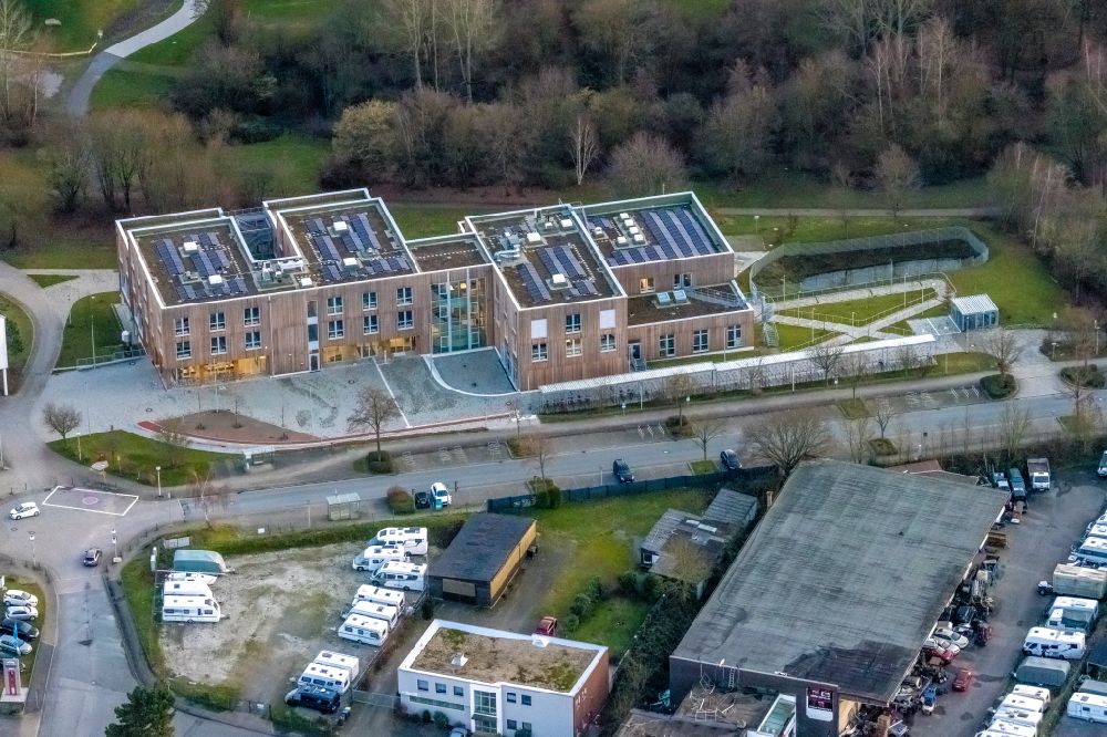 Aerial image Witten - Construction site for extension of Universitaet Witten-Herdecke on Alfred-Herrhausen-Strasse in Witten at Ruhrgebiet in the state North Rhine-Westphalia, Germany