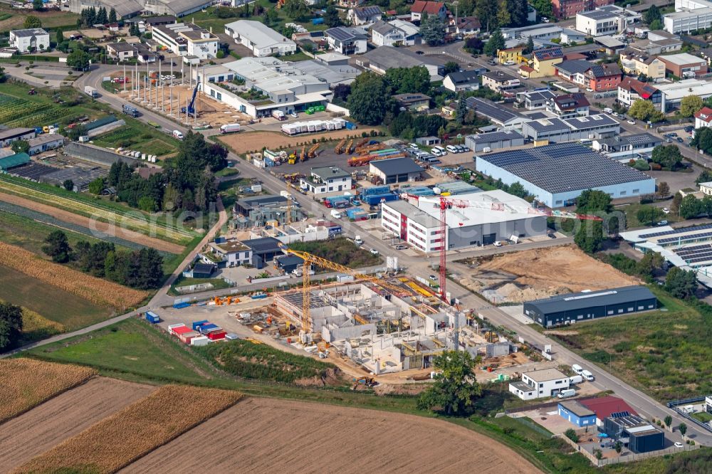 Emmendingen from the bird's eye view: New building construction site in the industrial park Alfred-Walz Strasse in Emmendingen in the state Baden-Wuerttemberg, Germany