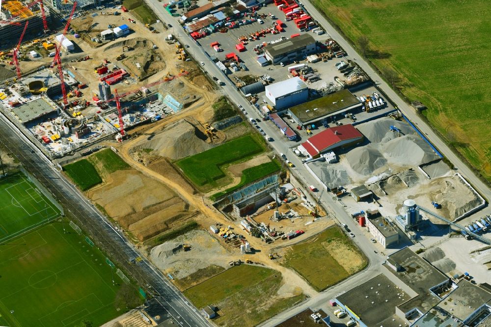 Aerial photograph Allschwil - New building construction site in the industrial park BaseLink Areal on areal Bachgrabengebiet in Allschwil in the canton Basel-Landschaft, Switzerland