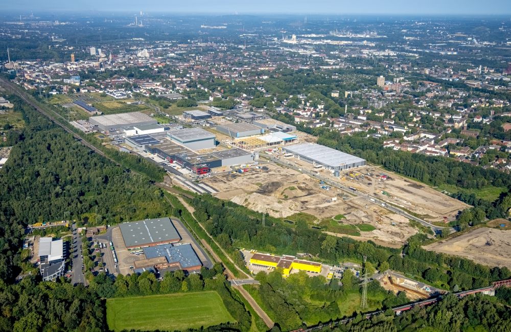 Gelsenkirchen from the bird's eye view: New building construction site in the industrial park on Bruesseler Strasse in Gelsenkirchen at Ruhrgebiet in the state North Rhine-Westphalia, Germany