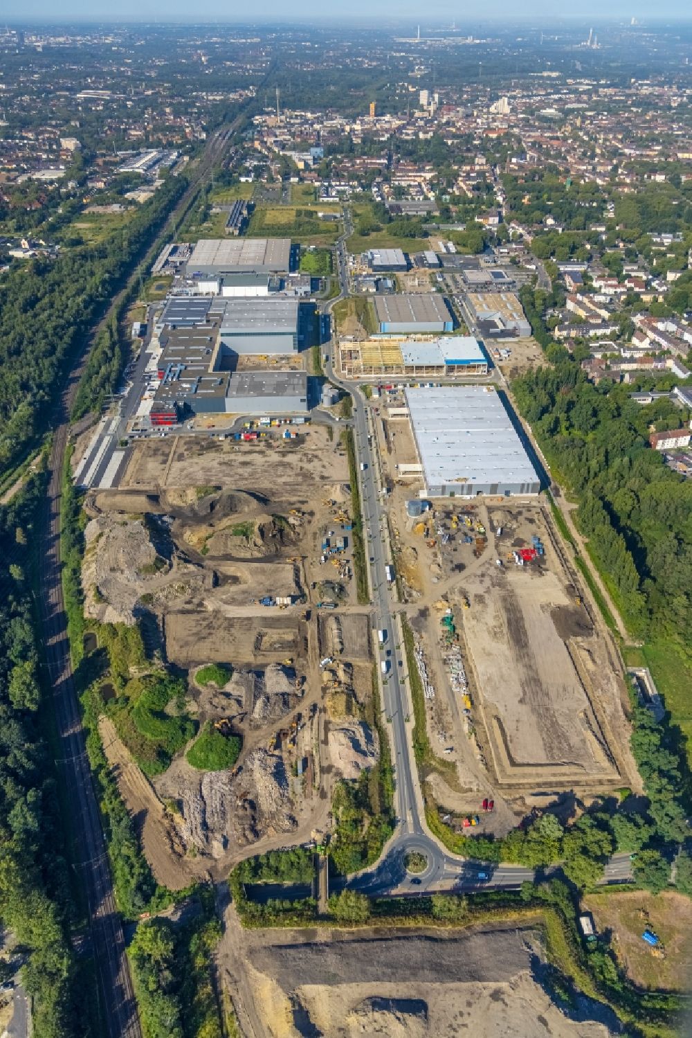 Aerial image Gelsenkirchen - New building construction site in the industrial park on Bruesseler Strasse in Gelsenkirchen at Ruhrgebiet in the state North Rhine-Westphalia, Germany