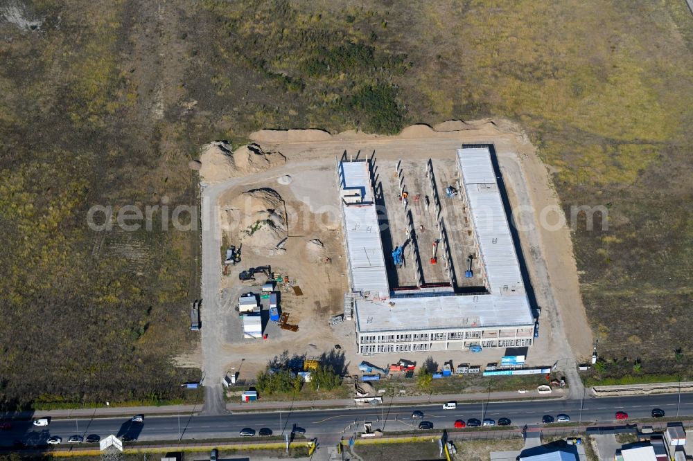 Aerial image Berlin - New building construction site in the industrial park CleanTech Business Park in the district Marzahn in Berlin, Germany
