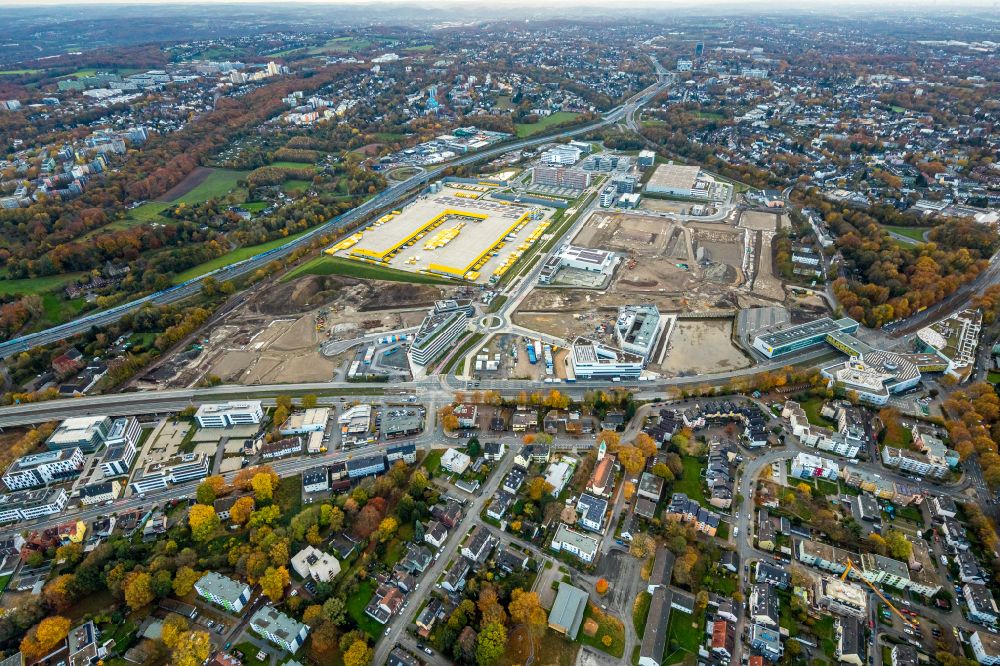 Bochum from above - New construction site in the commercial area Development Area MARK 517 on the street Suttner-Nobel-Allee in the district Laer in Bochum in the Ruhr area in the state North Rhine-Westphalia, Germany