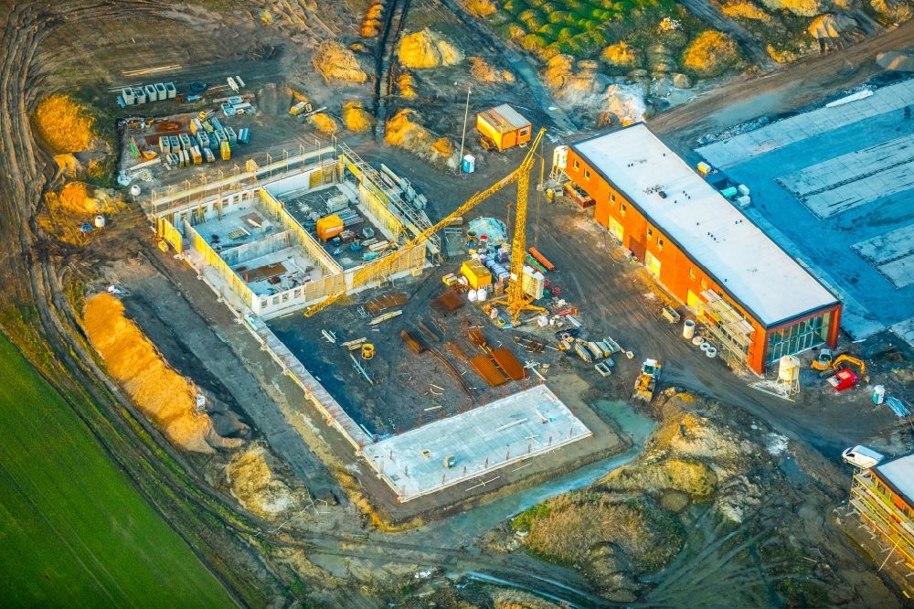 Nordkirchen from the bird's eye view: New building construction site in the industrial park for the company Viehhandel Josef Venneker in Nordkirchen in the state North Rhine-Westphalia, Germany