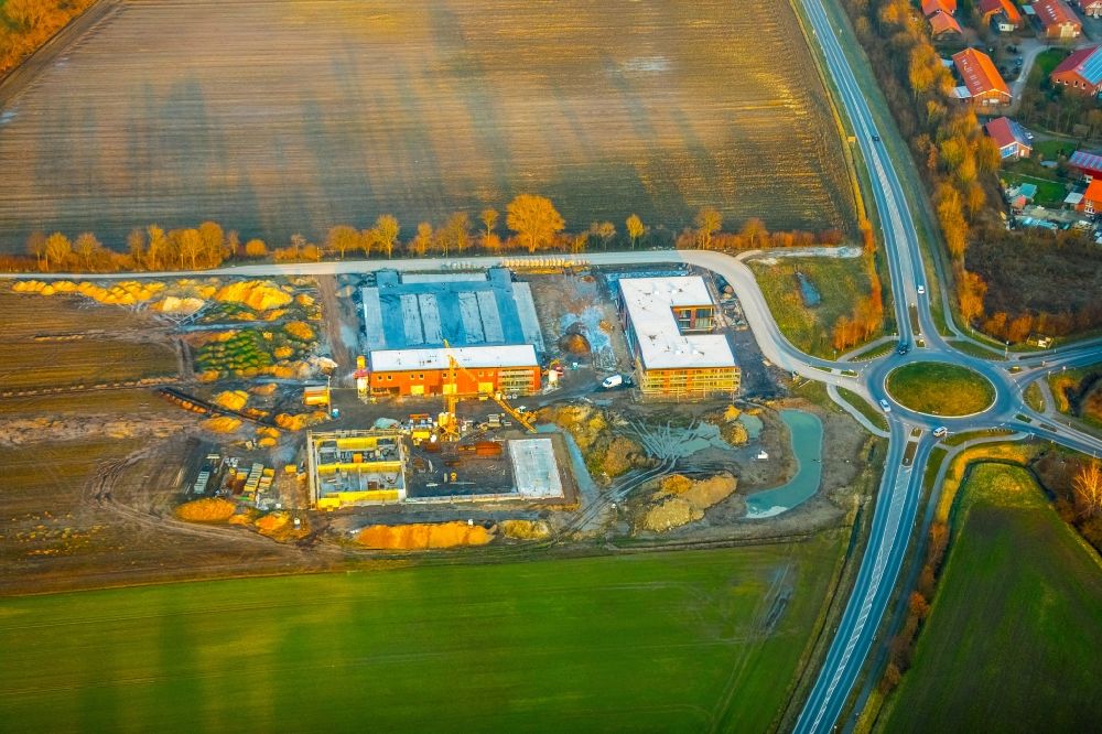 Aerial photograph Nordkirchen - New building construction site in the industrial park for the company Viehhandel Josef Venneker in Nordkirchen in the state North Rhine-Westphalia, Germany