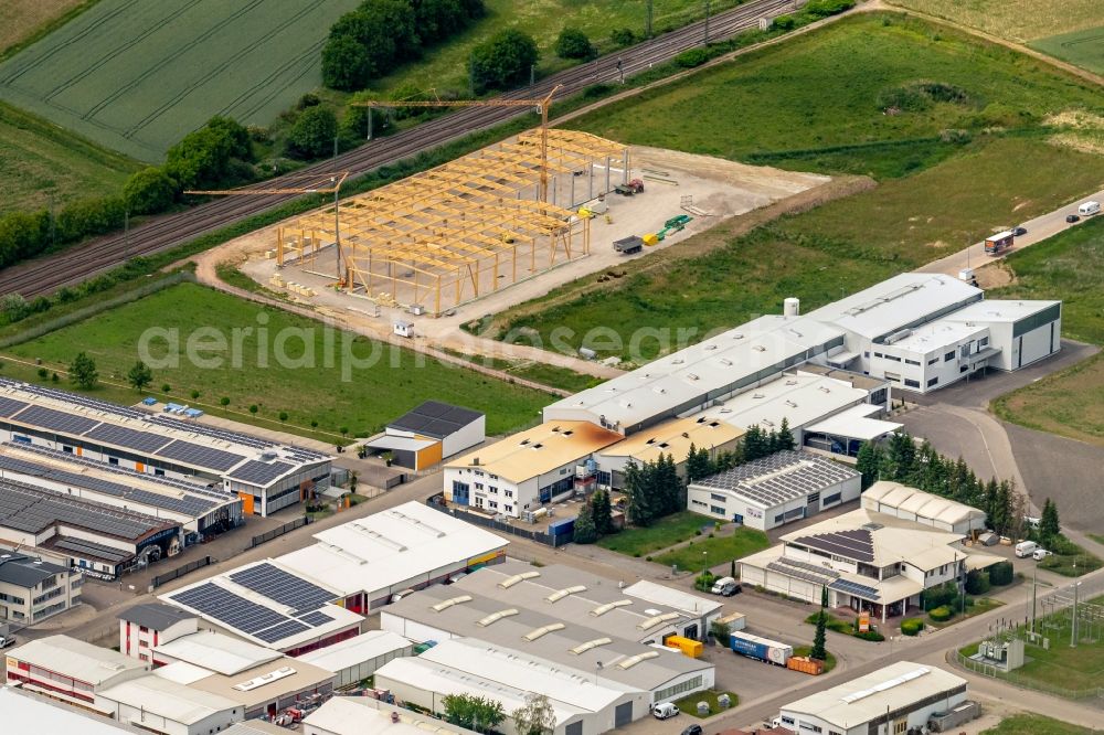 Friesenheim from above - New building construction site in the industrial park in Friesenheim in the state Baden-Wuerttemberg, Germany