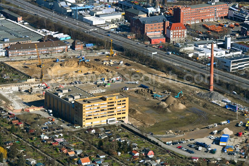 Berlin from above - New building construction site in the industrial park Gewerbehoefequartier Go West on street Forckenbeckstrasse in the district Schmargendorf in Berlin, Germany