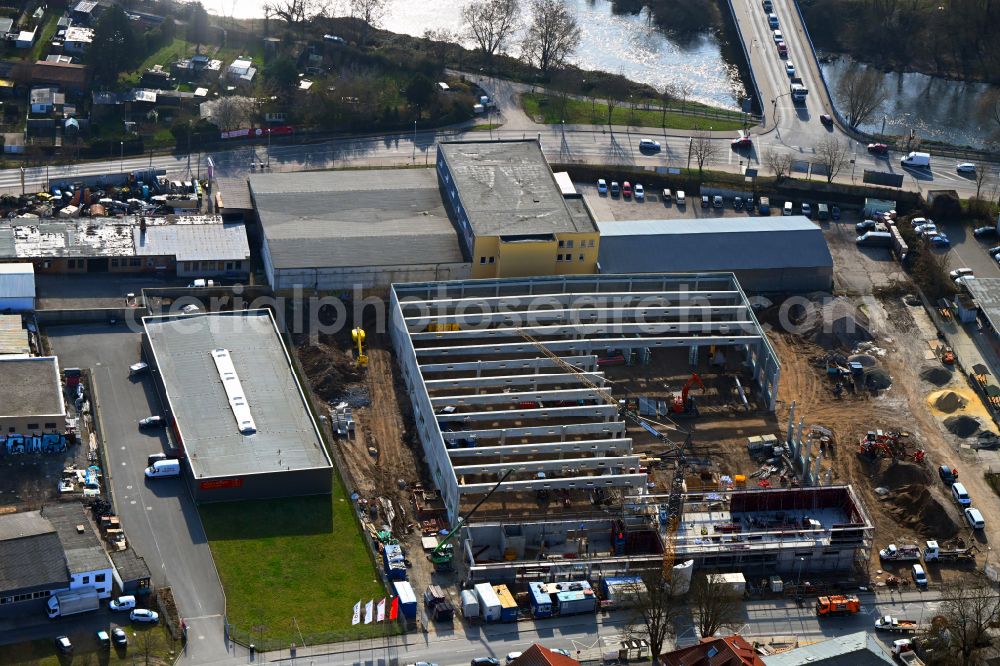 Aerial photograph Jena - New building construction site in the industrial park for a commercial center on street Loebstedter Strasse in Jena in the state Thuringia, Germany