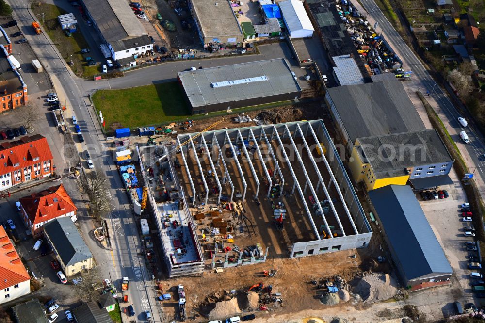 Jena from above - New building construction site in the industrial park for a commercial center on street Loebstedter Strasse in Jena in the state Thuringia, Germany