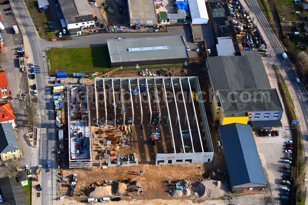 Jena from the bird's eye view: New building construction site in the industrial park for a commercial center on street Loebstedter Strasse in Jena in the state Thuringia, Germany