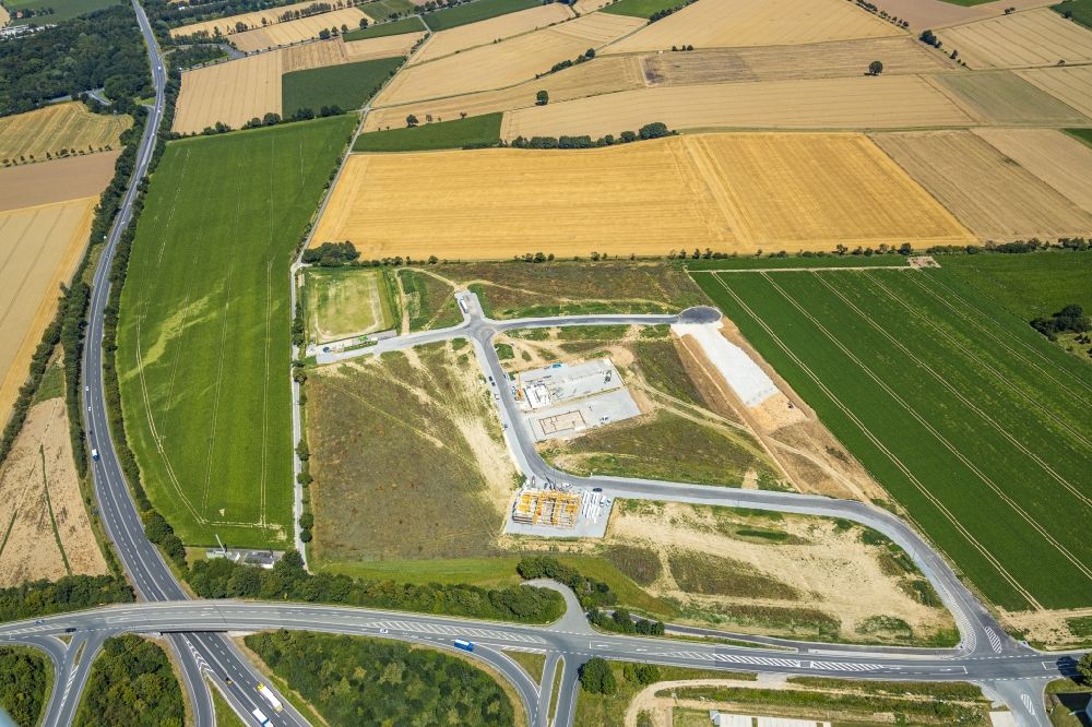 Aerial photograph Soest - New building construction site in the industrial park of Industriegebiet Wasserfuhr along the Opmuender Weg and the B475 in Soest in the state North Rhine-Westphalia, Germany