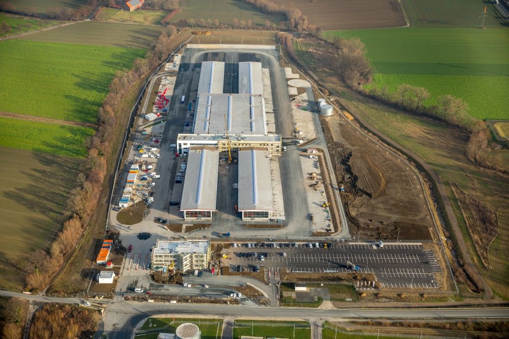 Hamm from the bird's eye view: New building construction site in the industrial park InlogParc in the district Westerboenen in Hamm in the state North Rhine-Westphalia, Germany