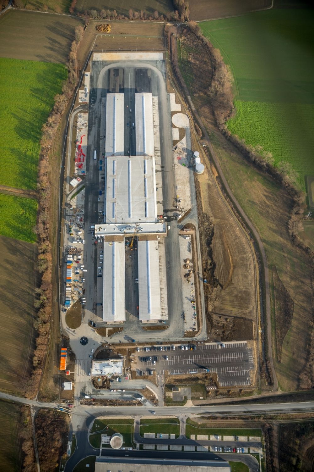Aerial image Hamm - New building construction site in the industrial park InlogParc in the district Westerboenen in Hamm in the state North Rhine-Westphalia, Germany