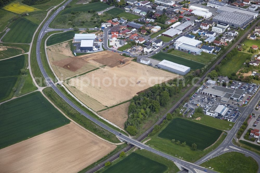 Nidderau from above - New building construction site in the industrial park Am Lindenbaeumchen between Philipp-Reis-Strasse and Siemensstrasse in the district Heldenbergen in Nidderau in the state Hesse, Germany