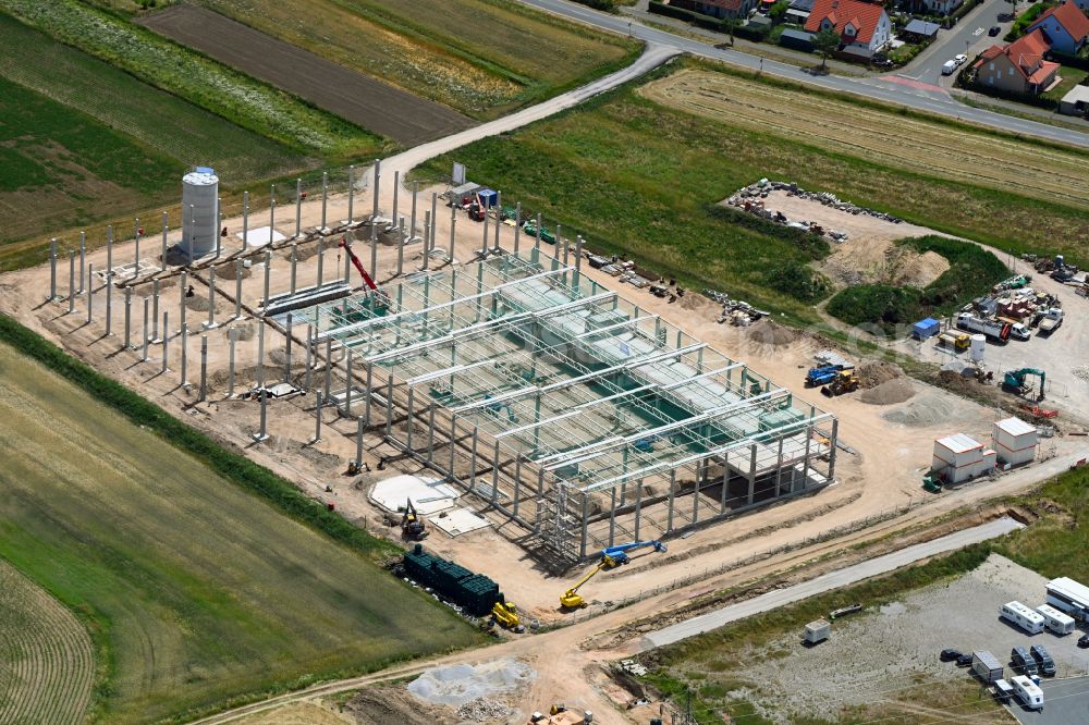 Baiersdorf from the bird's eye view: New building construction site in the industrial park Muenchswiesen on street Jahnstrasse in Baiersdorf in the state Bavaria, Germany