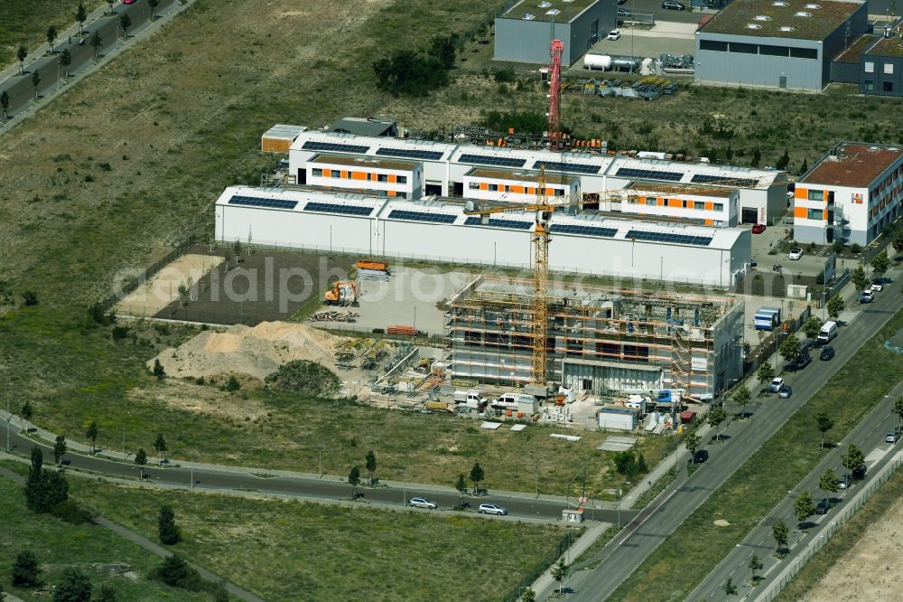 Berlin from the bird's eye view: New building construction site in the industrial park Gross-Berliner Damm - Gerhard-Seydlmayr-Strasse in the district Johannisthal in Berlin, Germany