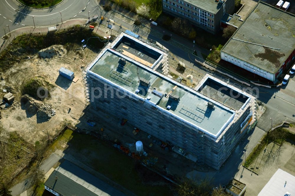 Teltow from the bird's eye view: New building construction site in the industrial park Rheinstrasse corner Neissestrasse in Teltow in the state Brandenburg, Germany