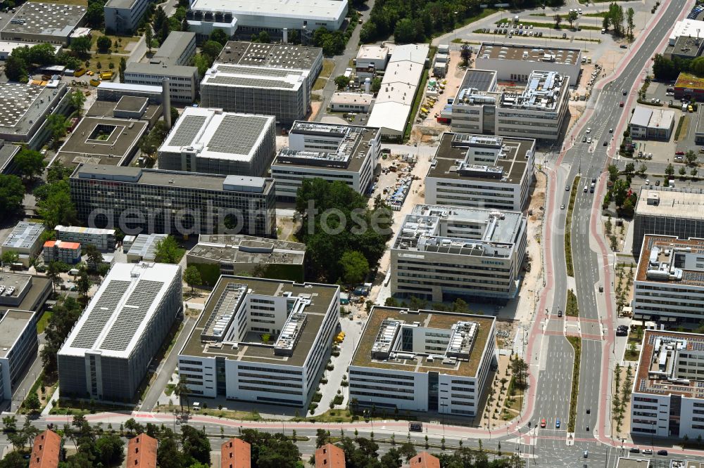 Aerial image Erlangen - New building construction site in the industrial park Siemens- Campus in the district Bruck in Erlangen in the state Bavaria, Germany