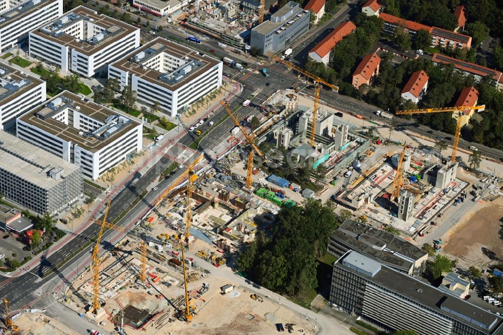 Erlangen from the bird's eye view: New building construction site in the industrial park Siemens- Campus in the district Bruck in Erlangen in the state Bavaria, Germany