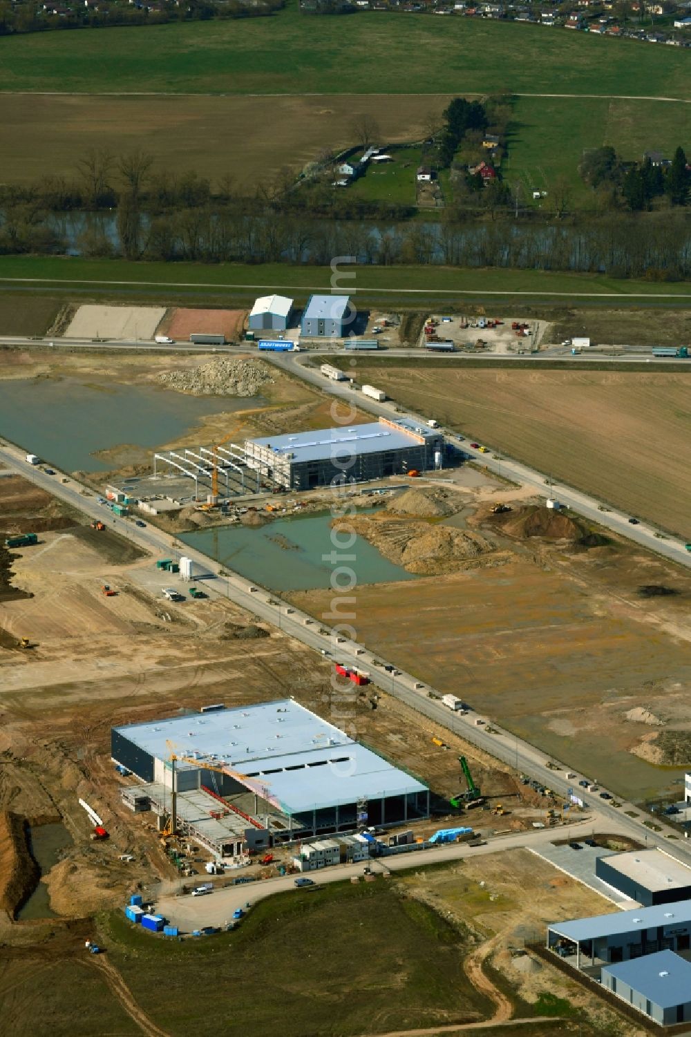 Aerial image Schweinfurt - New building construction site in the industrial park between Lissabonstrasse and Madridstrasse in the district Maintal in Schweinfurt in the state Bavaria, Germany