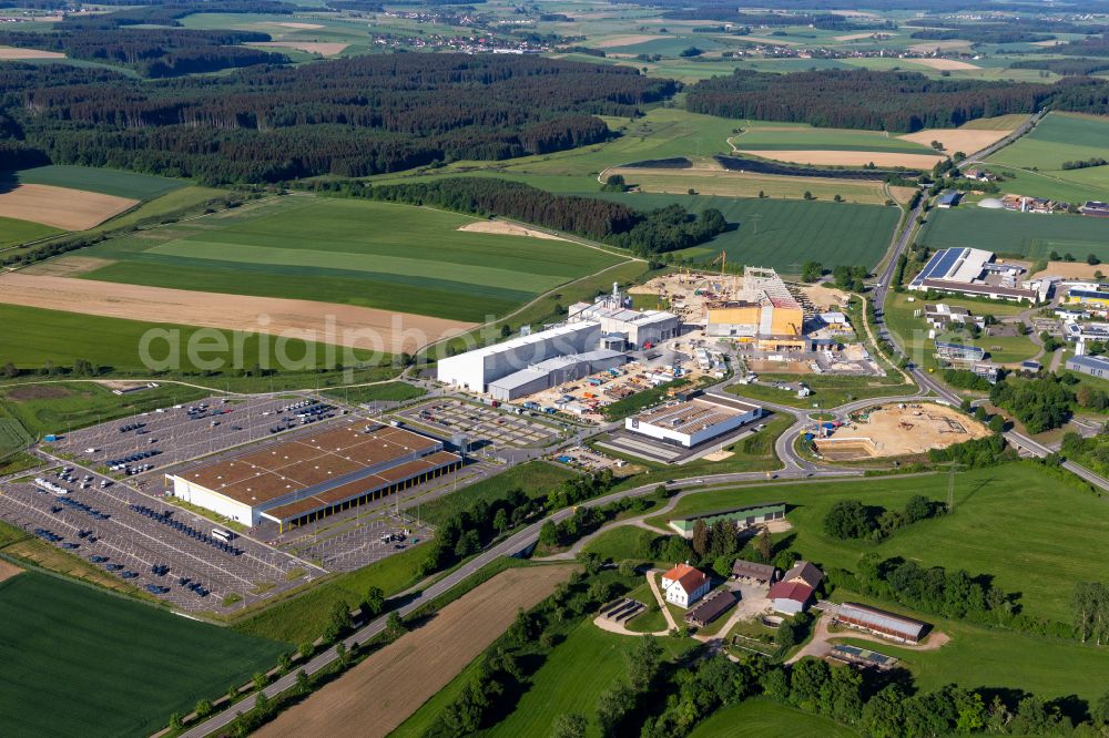Meßkirch from above - New building construction site in the industrial park Industriepark Noerdlicher Bodensee with Amazon DBW8 and SCHAKO KG in Messkirch in the state Baden-Wuerttemberg, Germany