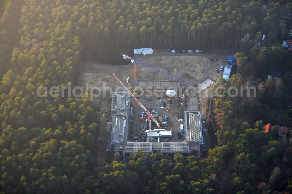Aerial photograph Strausberg - New construction site for a rehabilitation center of the rehabilitation clinic on Umgehungsstrasse - Amselweg in Strausberg in the state Brandenburg, Germany