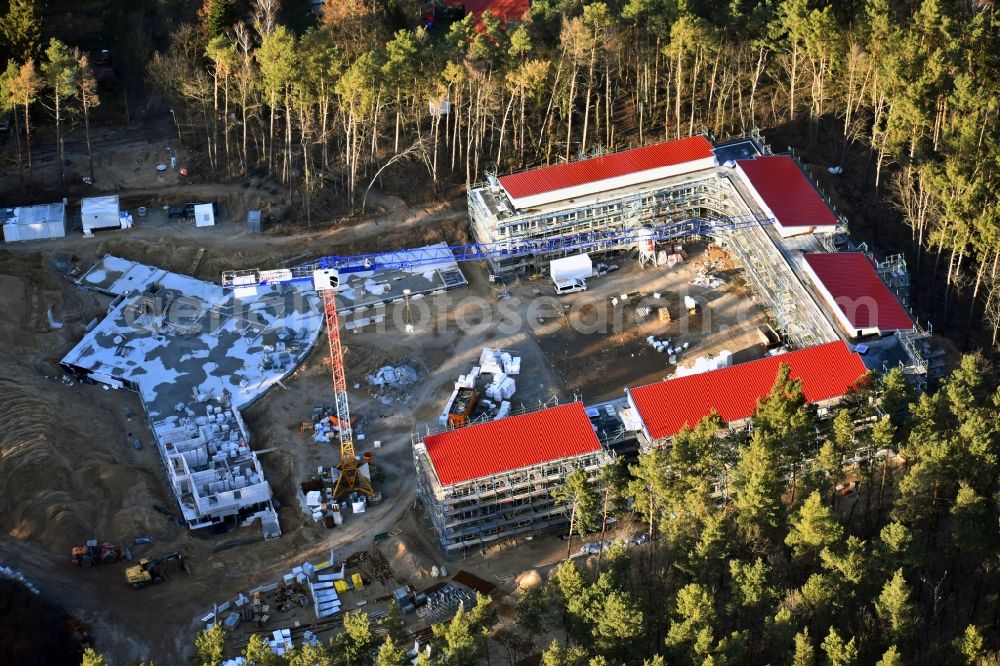 Aerial image Strausberg - New construction site for a rehabilitation center of the rehabilitation clinic on Umgehungsstrasse - Amselweg in Strausberg in the state Brandenburg, Germany
