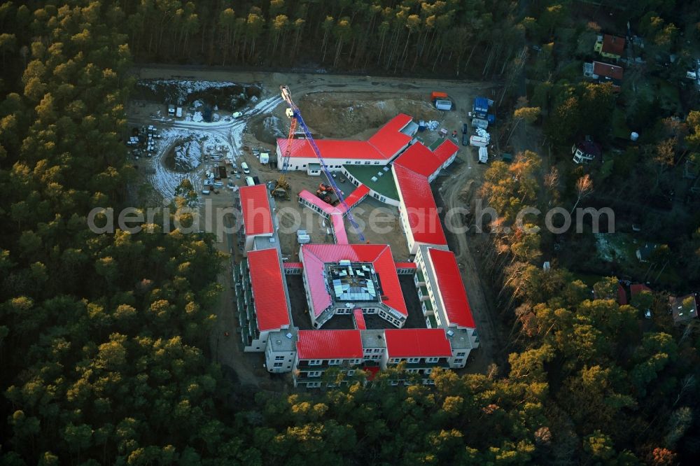 Strausberg from above - New construction site for a rehabilitation center of the rehabilitation clinic on Umgehungsstrasse - Amselweg in Strausberg in the state Brandenburg, Germany