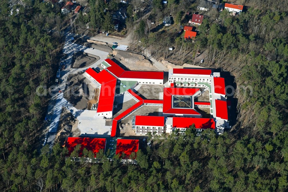 Aerial image Strausberg - New construction site for a rehabilitation center of the rehabilitation clinic on Umgehungsstrasse - Amselweg in Strausberg in the state Brandenburg, Germany