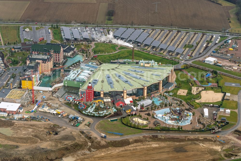 Aerial photograph Rust - Extension construction site on the grounds of the amusement park Europapark in Rust in the state of Baden-Wuerttemberg, Germany