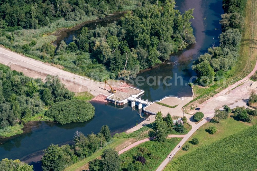 Schwanau from the bird's eye view: New construction of a flood - retention basin and protective dam construction in Schwanau in the state Baden-Wuerttemberg, Germany