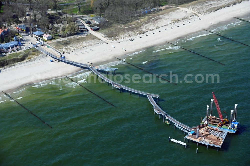 Aerial photograph Koserow - Construction site for the new Seebruecke Koserow in Koserow on the island of Usedom in the state Mecklenburg-Western Pomerania in Germany