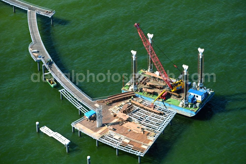 Koserow from above - Construction site for the new Seebruecke Koserow in Koserow on the island of Usedom in the state Mecklenburg-Western Pomerania in Germany