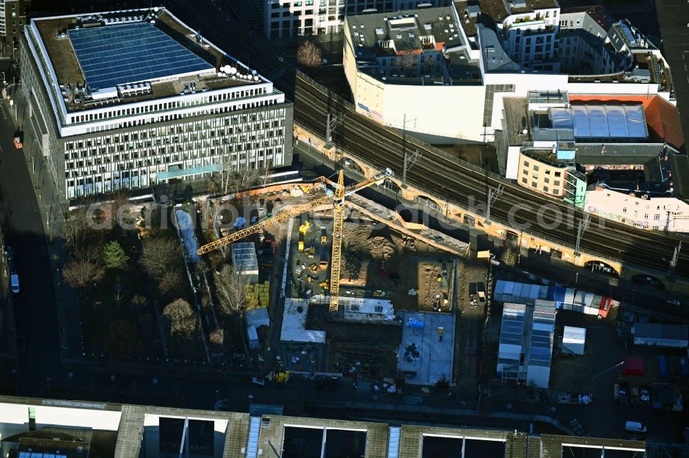 Berlin from the bird's eye view: New construction site Administrative buildings of the state authority of Bundestag with the office space between Adele-Schreiber-Krieger-Strasse and Margarete-Steffin-Strasse in Berlin, Germany