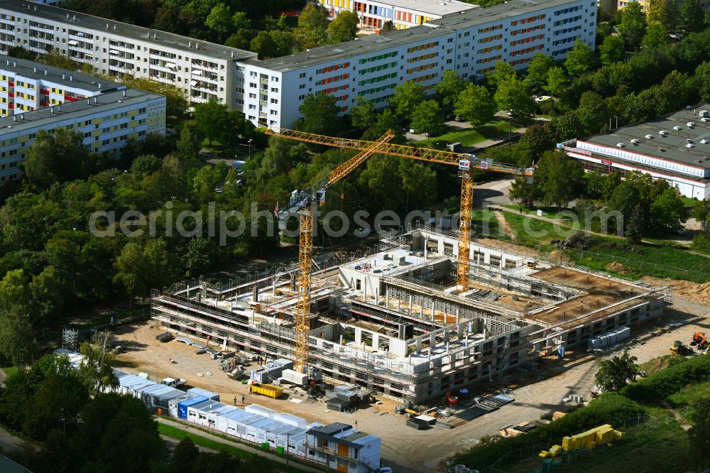 Schwerin from above - New construction site Administrative buildings of the state authority of the job center and the employment agency in the district Muesser Holz in Schwerin on street Mendelejewstrasse in Schwerin in the state Mecklenburg - Western Pomerania, Germany